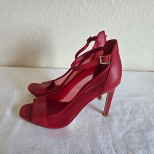 BCBGeneration Red Mesh Ankle Strap Stiletto Heels Sandals Womens 10M Open Toe